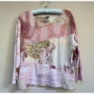 Caia Womens Scoop Neck Long Sleeve Lightweight Knit Top XL Mixed Floral Pink